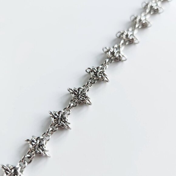 Unique gothic spikes chainmail silver bracelet ✦ handmade star bracelet ✦ - Picture 7 of 11
